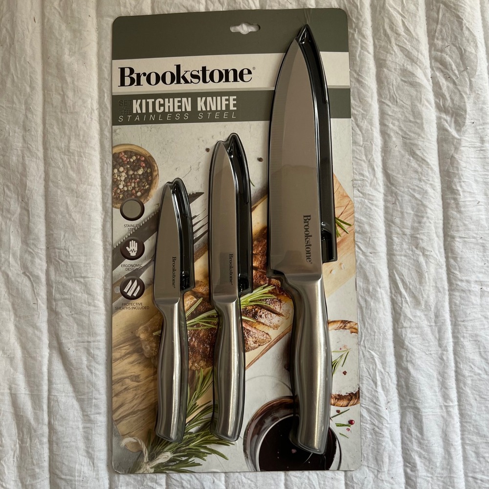 Brookstone 3 Piece Stainless Steel Kitchen Knife Set with Sheaths